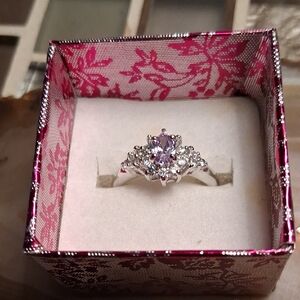 Silver Purple Stone Cluster Ring